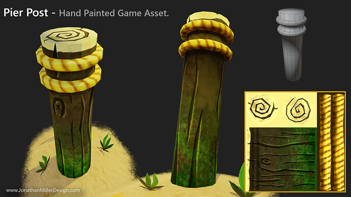 JMD Game Asset Hand Painted Pier Post