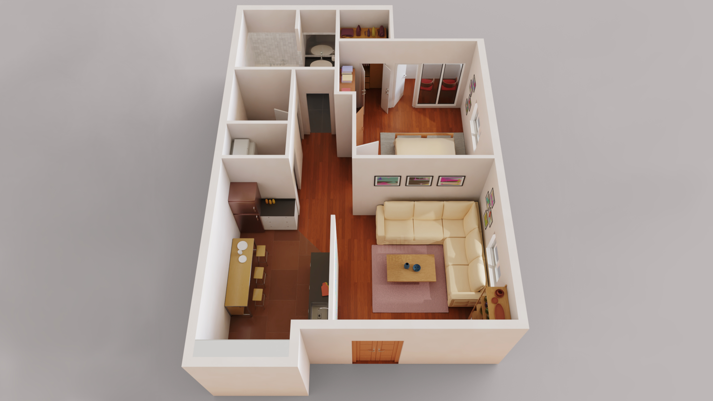 3d Floor Plan One Bedroom Apartment Finished Projects